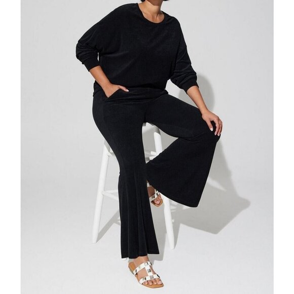 Torrid Full Length Terry Cloth Flare Beach Pant Black Size 3 - Picture 4 of 5